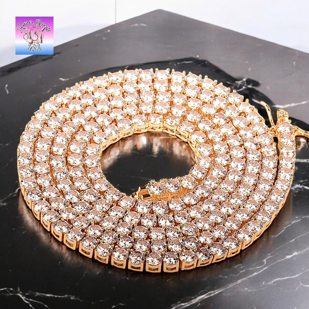Quality Tennis Chain, Gold, Silver, Rose Gold- 16-30 Inches- 3mm-10mm
