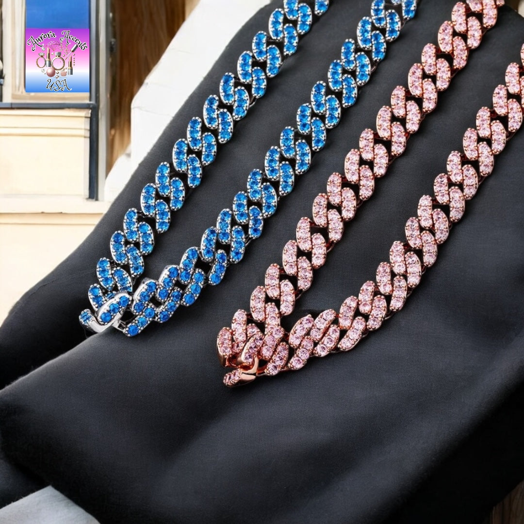 8mm Full Iced Out Cuban Link Chain Necklace – Cubic Zirconia, Multiple Colors & Sizes, Unisex Hip Hop Jewelry