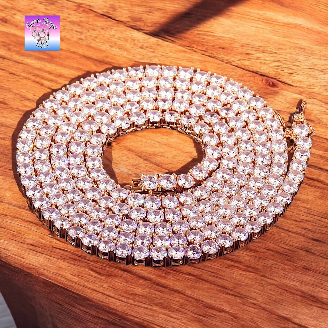 Quality Tennis Chain, Gold, Silver, Rose Gold- 16-30 Inches- 3mm-10mm