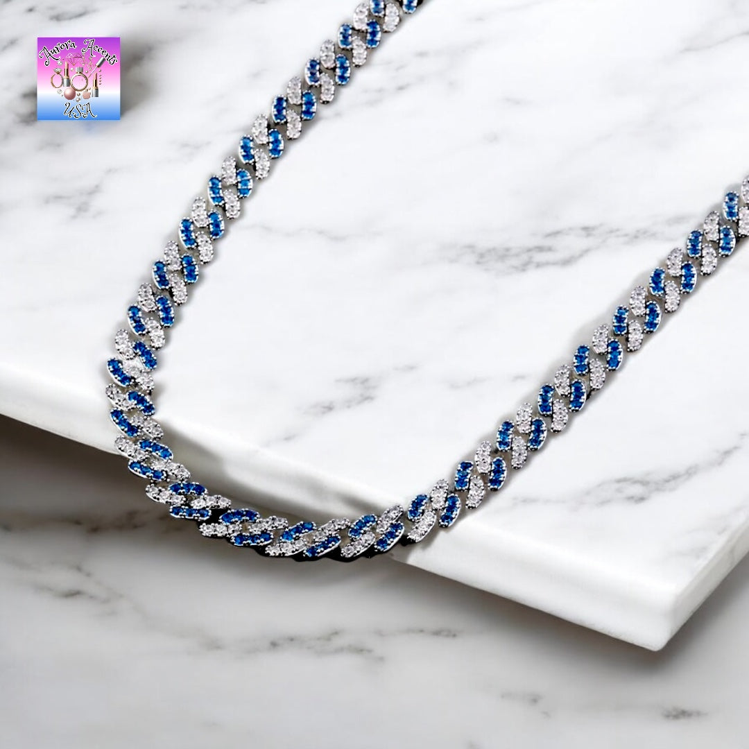 8mm Full Iced Out Cuban Link Chain Necklace – Cubic Zirconia, Multiple Colors & Sizes, Unisex Hip Hop Jewelry
