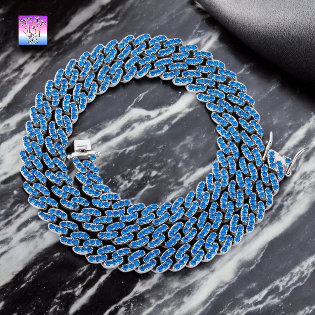 8mm Full Iced Out Cuban Link Chain Necklace – Cubic Zirconia, Multiple Colors & Sizes, Unisex Hip Hop Jewelry