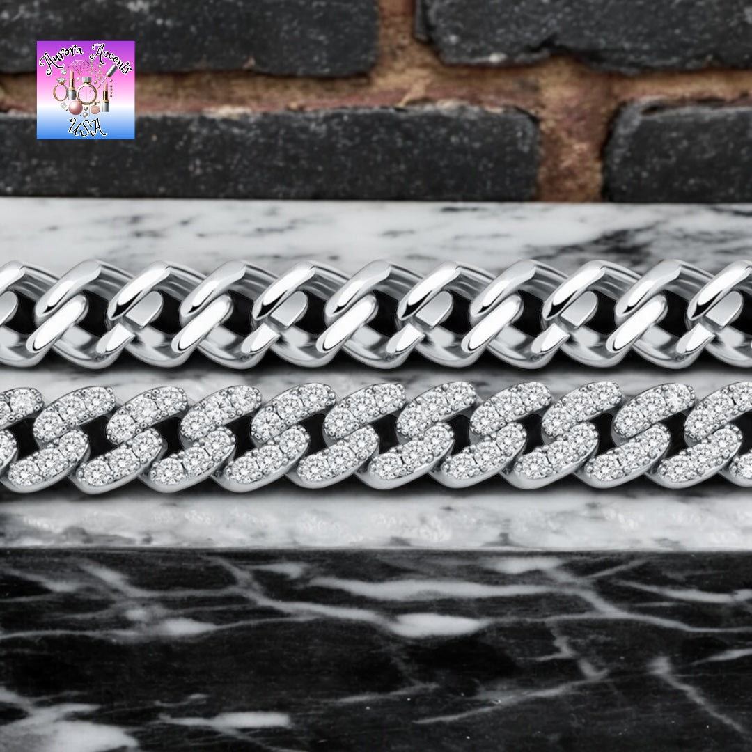 8mm Full Iced Out Cuban Link Chain Necklace – Cubic Zirconia, Multiple Colors & Sizes, Unisex Hip Hop Jewelry