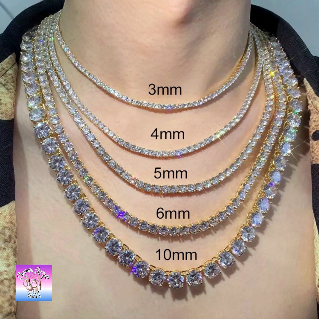 Quality Tennis Chain, Gold, Silver, Rose Gold- 16-30 Inches- 3mm-10mm