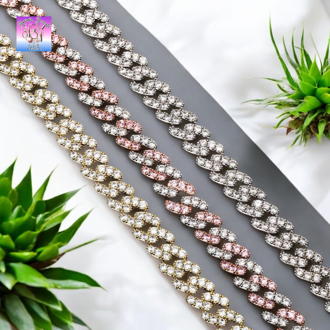 8mm Full Iced Out Cuban Link Chain Necklace – Cubic Zirconia, Multiple Colors & Sizes, Unisex Hip Hop Jewelry