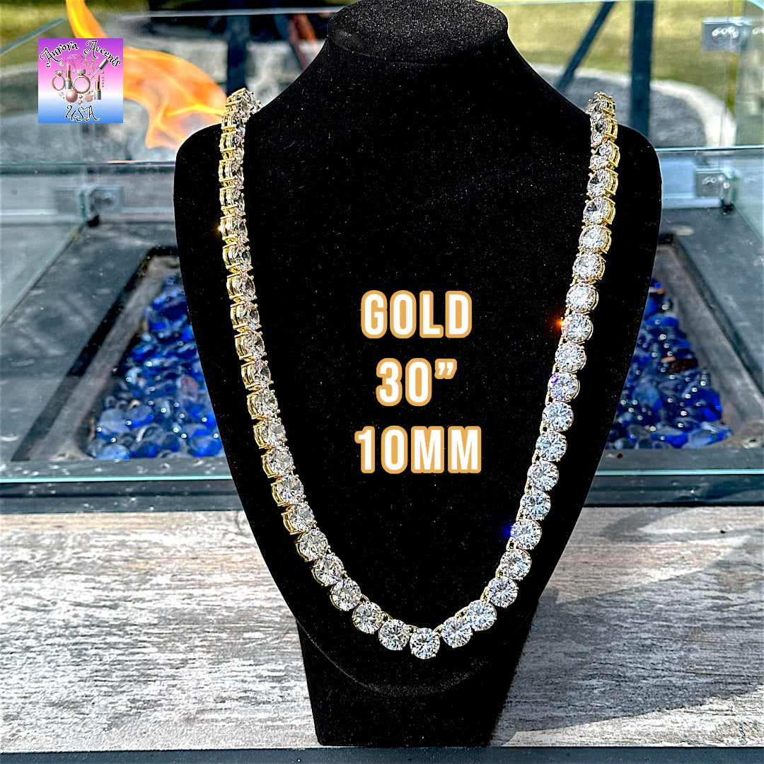 Quality Tennis Chain, Gold, Silver, Rose Gold- 16-30 Inches- 3mm-10mm