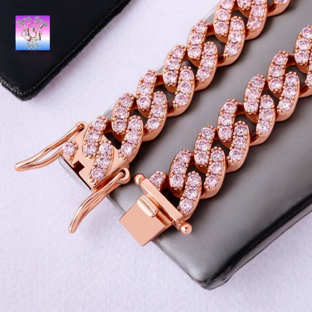 8mm Full Iced Out Cuban Link Chain Necklace – Cubic Zirconia, Multiple Colors & Sizes, Unisex Hip Hop Jewelry