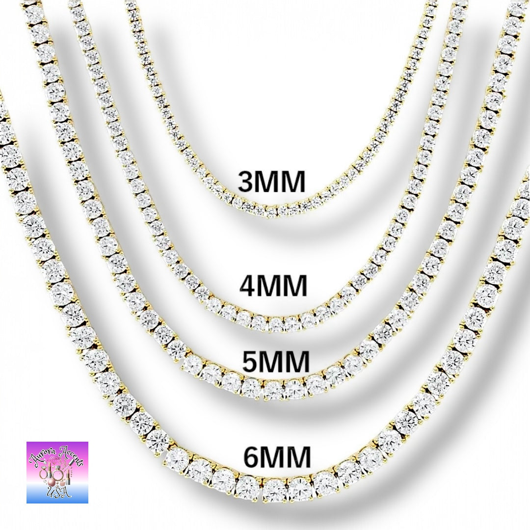 Quality Tennis Chain, Gold, Silver, Rose Gold- 16-30 Inches- 3mm-10mm