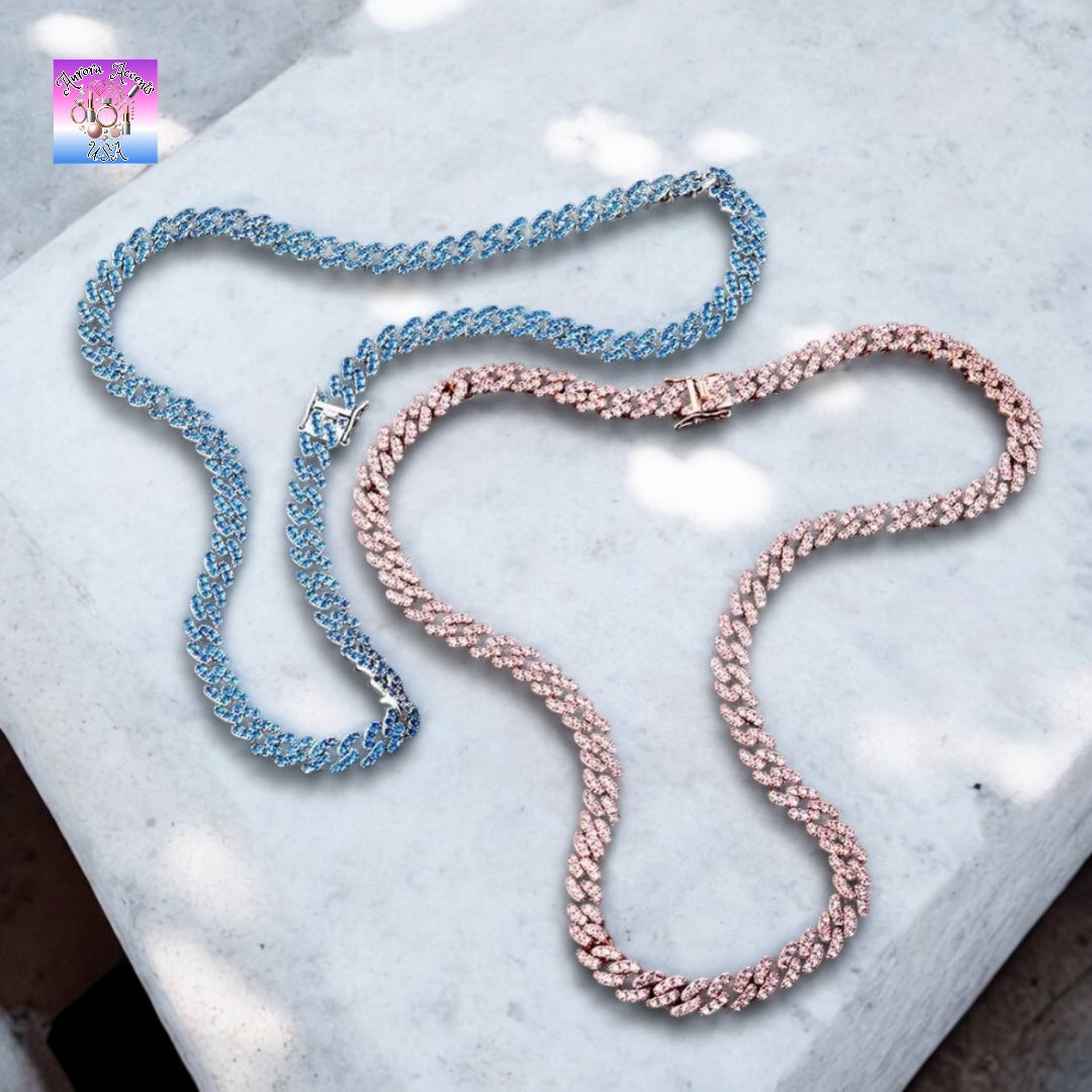 8mm Full Iced Out Cuban Link Chain Necklace – Cubic Zirconia, Multiple Colors & Sizes, Unisex Hip Hop Jewelry