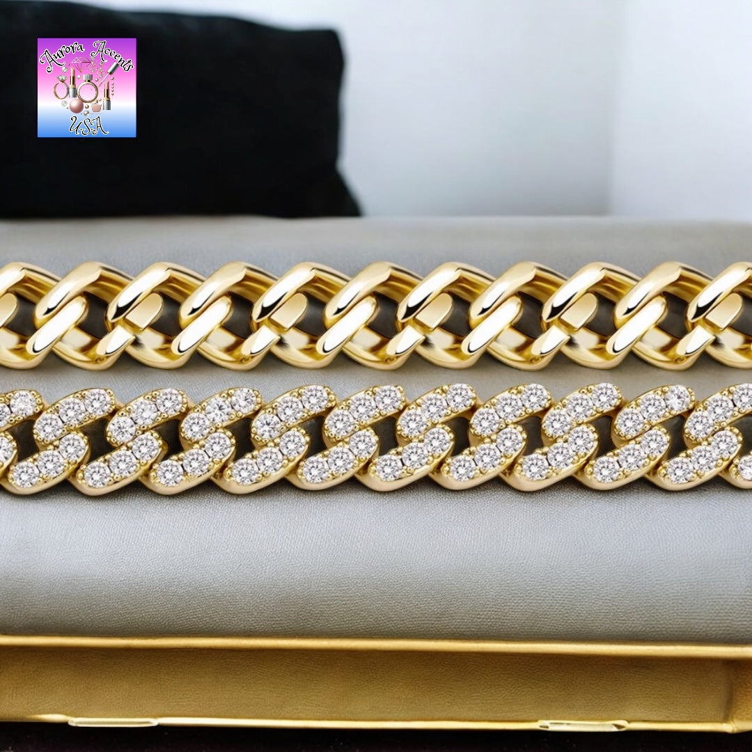 8mm Full Iced Out Cuban Link Chain Necklace – Cubic Zirconia, Multiple Colors & Sizes, Unisex Hip Hop Jewelry
