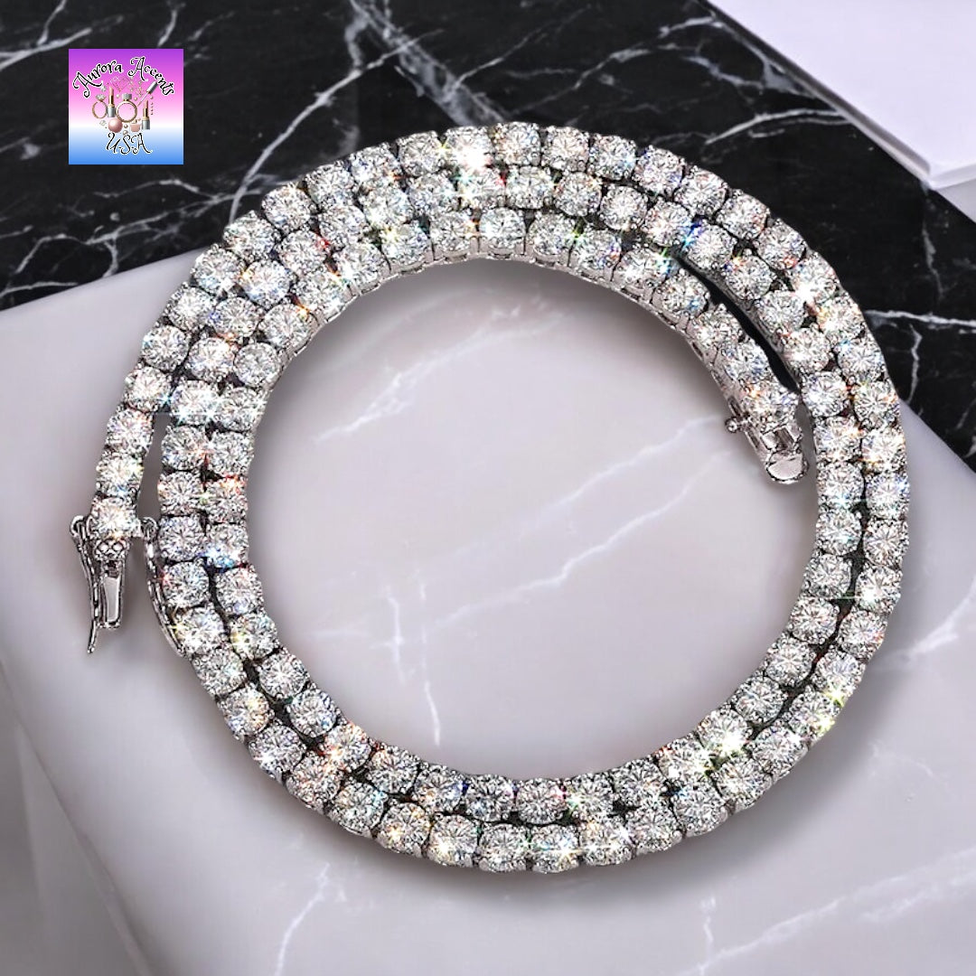 VVS1 Moissanite Tennis Chain – GRA Certified, 925 Sterling Silver/ Plated 18K Gold, 16"-24" Ships from USA