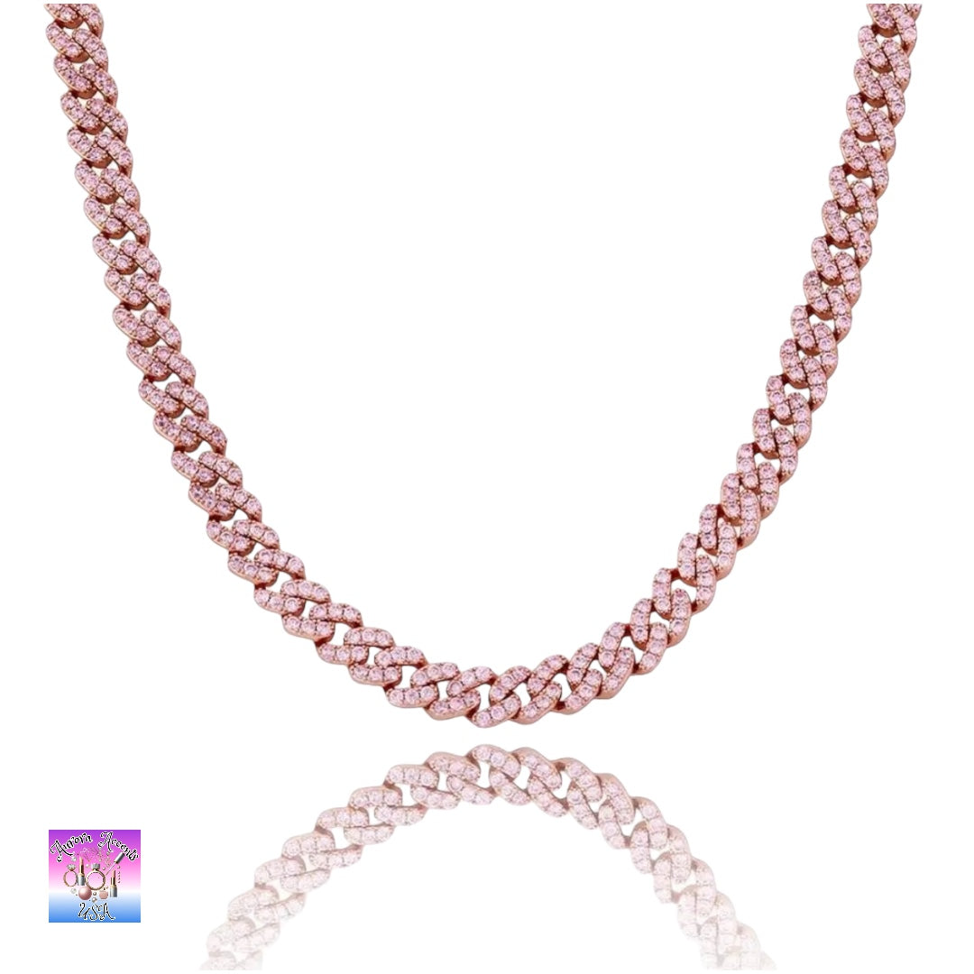 8mm Full Iced Out Cuban Link Chain Necklace – Cubic Zirconia, Multiple Colors & Sizes, Unisex Hip Hop Jewelry