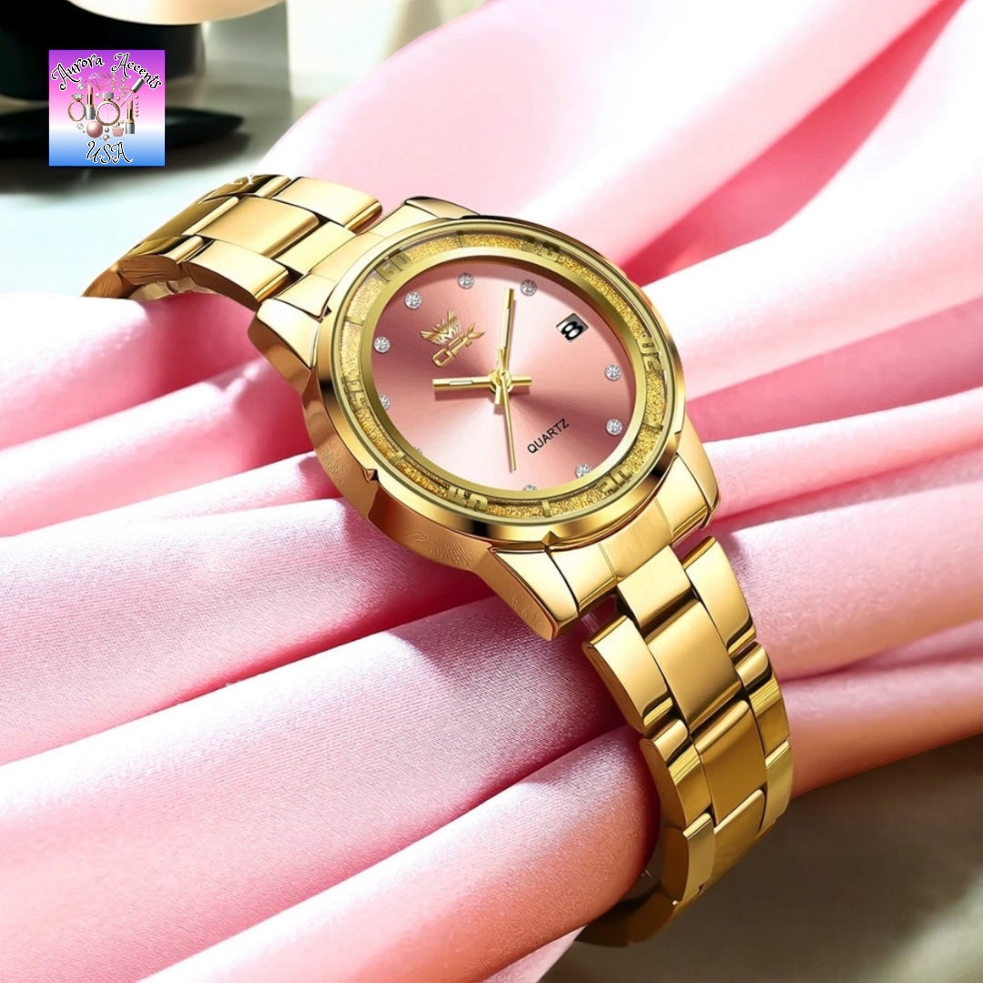OPK Luxury Women's Gold Watch – Waterproof, Luminous, Quartz Stainless Steel Bracelet, Elegant & Stylish Design