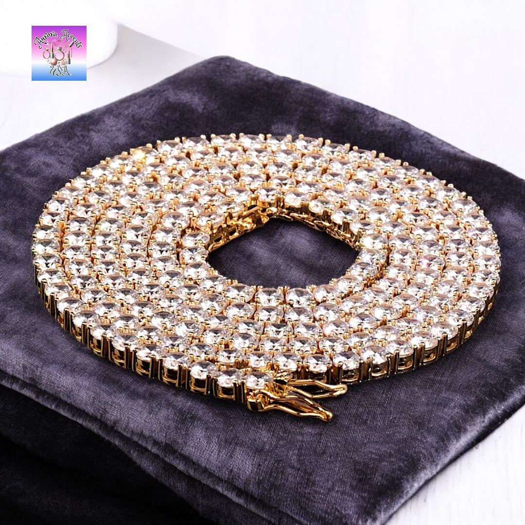 Quality Tennis Chain, Gold, Silver, Rose Gold- 16-30 Inches- 3mm-10mm