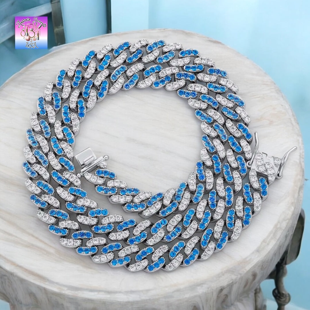 8mm Full Iced Out Cuban Link Chain Necklace – Cubic Zirconia, Multiple Colors & Sizes, Unisex Hip Hop Jewelry