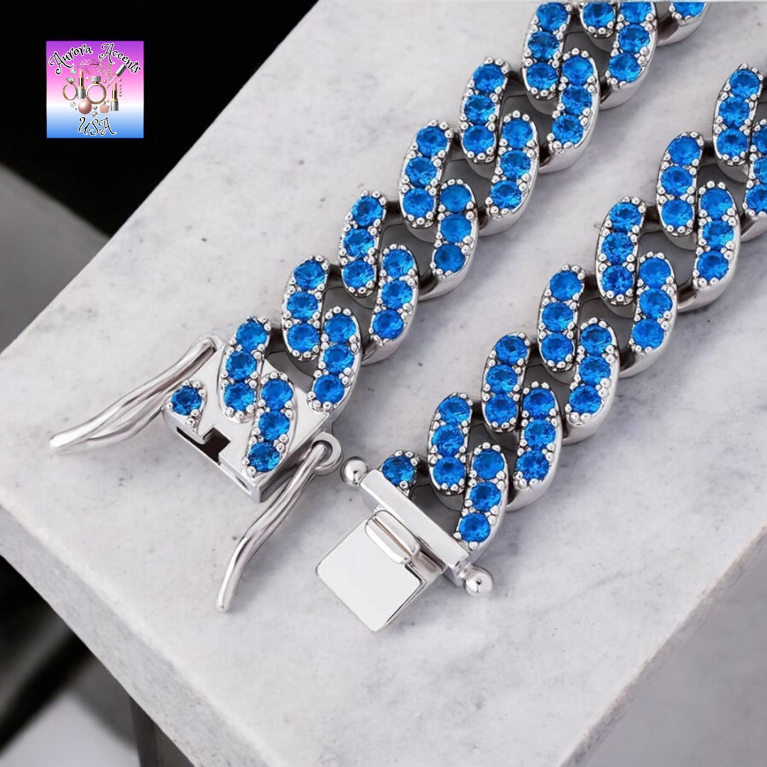 8mm Full Iced Out Cuban Link Chain Necklace – Cubic Zirconia, Multiple Colors & Sizes, Unisex Hip Hop Jewelry