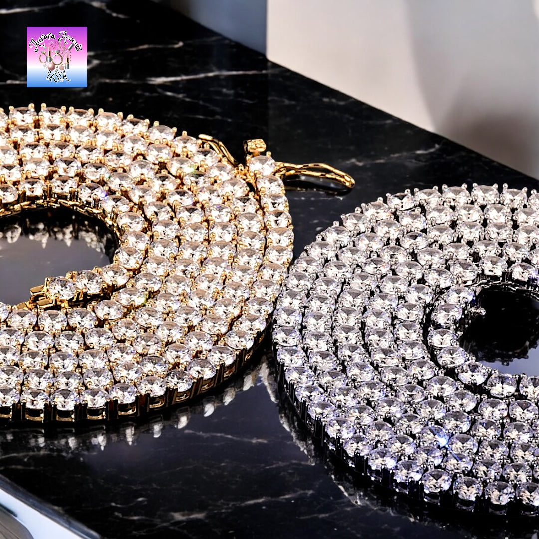 Quality Tennis Chain, Gold, Silver, Rose Gold- 16-30 Inches- 3mm-10mm