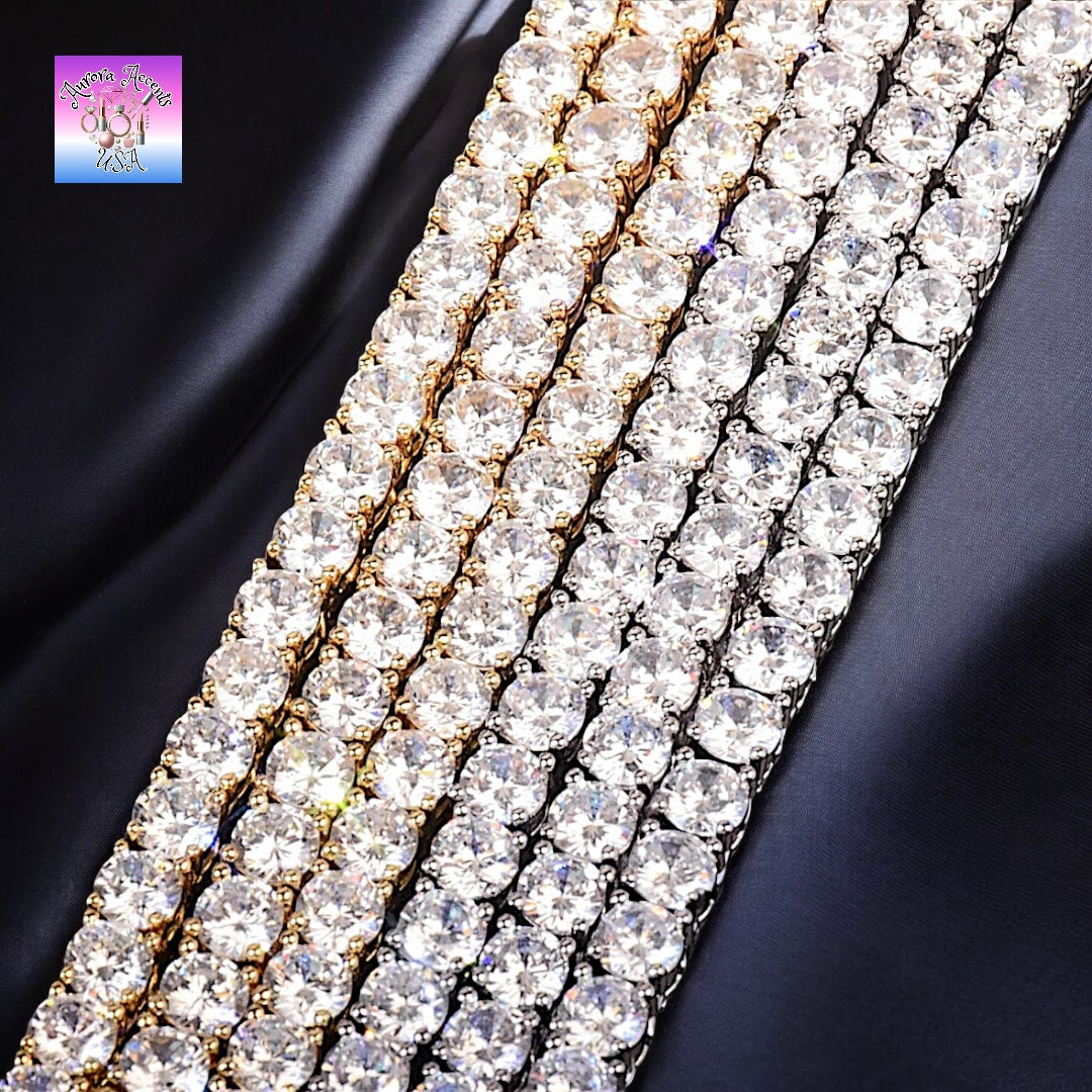 Quality Tennis Chain, Gold, Silver, Rose Gold- 16-30 Inches- 3mm-10mm