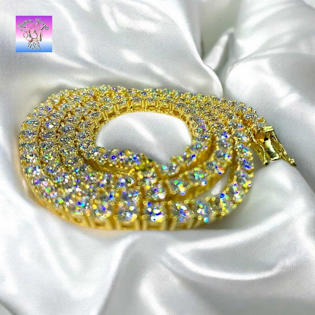 VVS1 Moissanite Tennis Chain – GRA Certified, 925 Sterling Silver/ Plated 18K Gold, 16"-24" Ships from USA