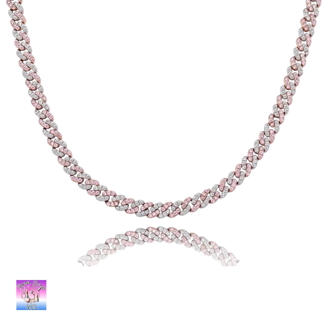 8mm Full Iced Out Cuban Link Chain Necklace – Cubic Zirconia, Multiple Colors & Sizes, Unisex Hip Hop Jewelry