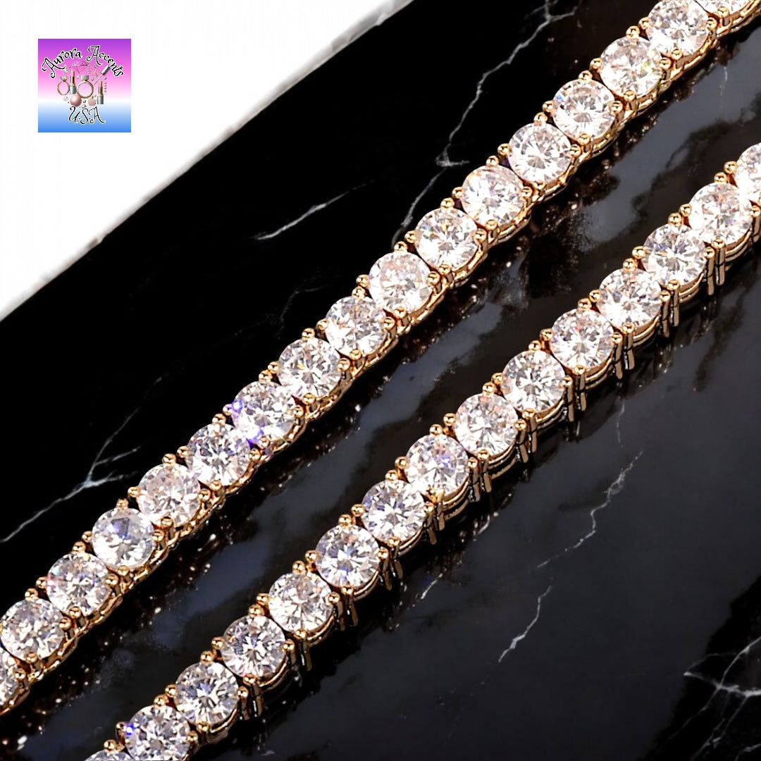 Quality Tennis Chain, Gold, Silver, Rose Gold- 16-30 Inches- 3mm-10mm