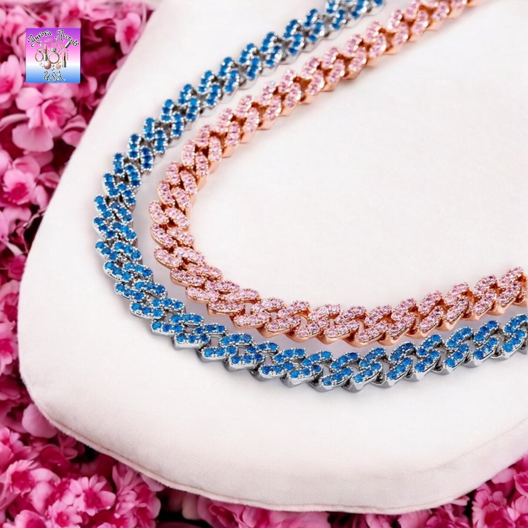 8mm Full Iced Out Cuban Link Chain Necklace – Cubic Zirconia, Multiple Colors & Sizes, Unisex Hip Hop Jewelry