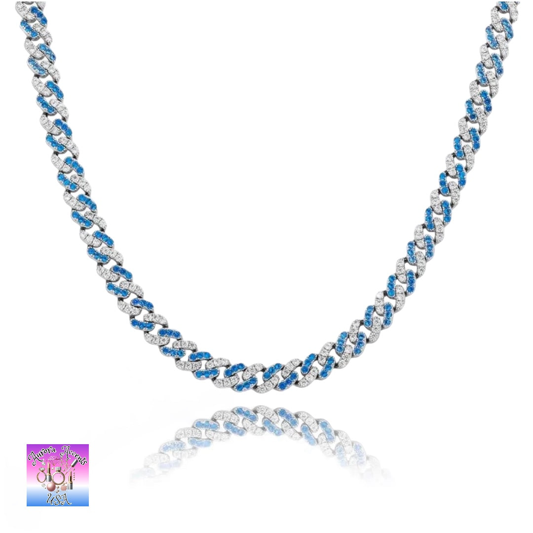 8mm Full Iced Out Cuban Link Chain Necklace – Cubic Zirconia, Multiple Colors & Sizes, Unisex Hip Hop Jewelry