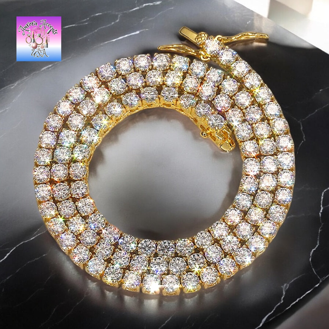 VVS1 Moissanite Tennis Chain – GRA Certified, 925 Sterling Silver/ Plated 18K Gold, 16"-24" Ships from USA
