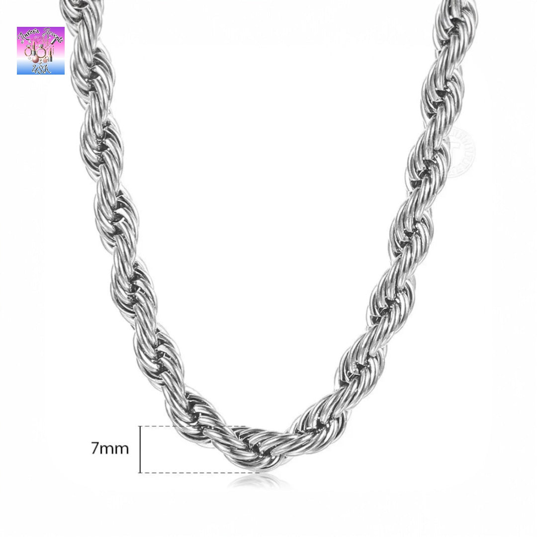 Twisted Rope Link Chain Necklace – Stainless Steel, 3mm/5mm/7mm Widths, 40cm-75cm Lengths – Unisex Jewelry for Men & Women