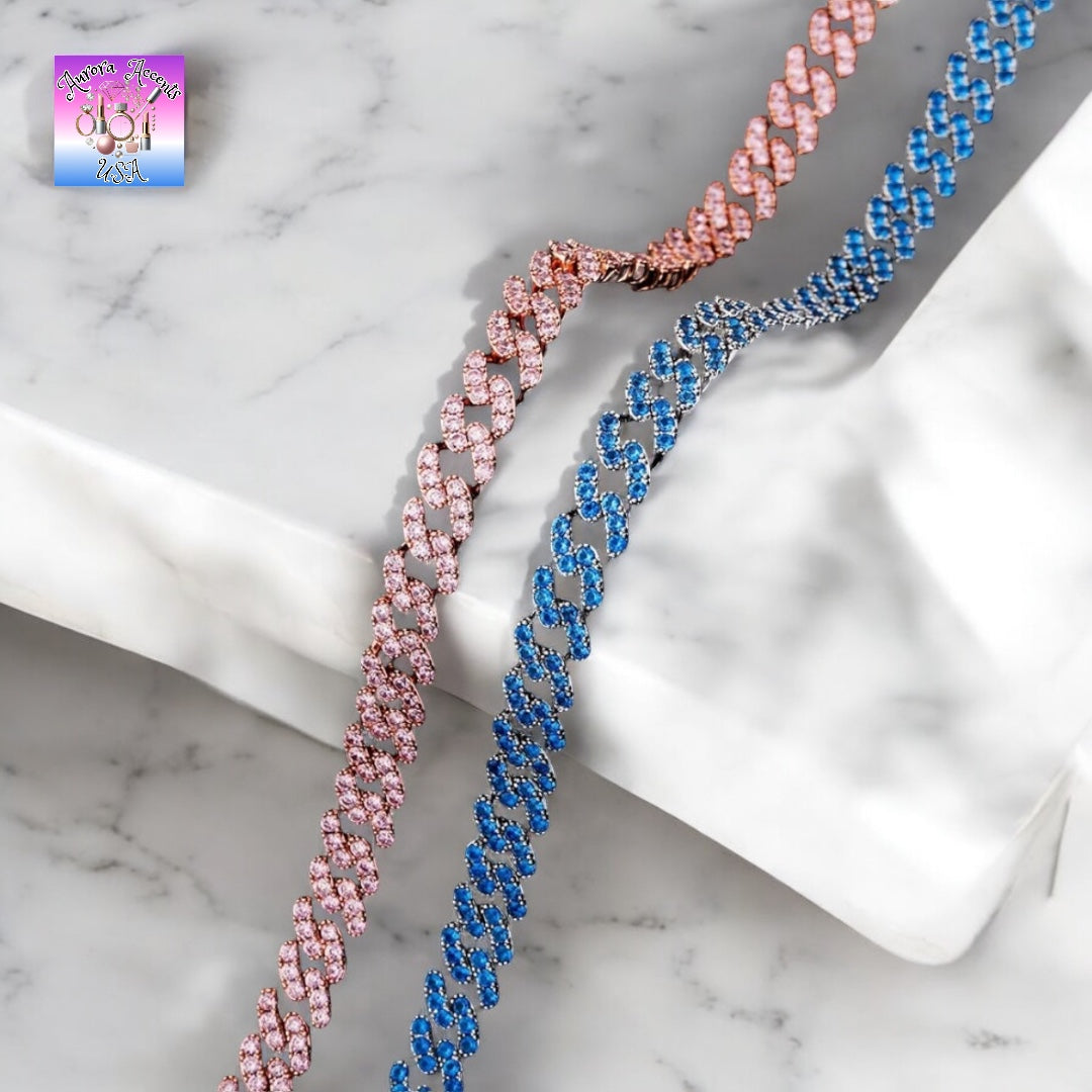8mm Full Iced Out Cuban Link Chain Necklace – Cubic Zirconia, Multiple Colors & Sizes, Unisex Hip Hop Jewelry