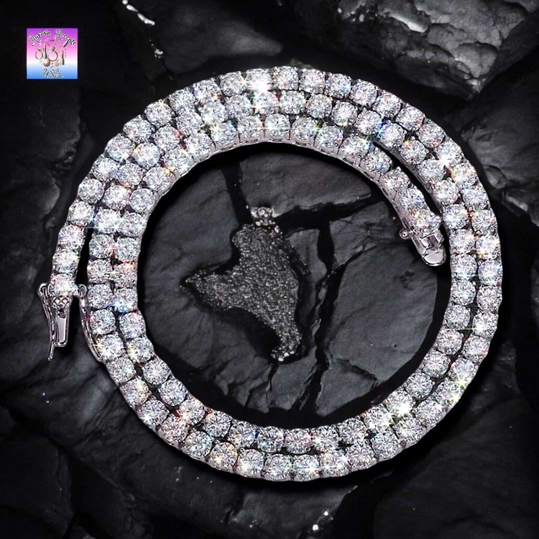 Certified Moissanite Tennis Necklace – Premium 925 Sterling Silver, Unisex Hip Hop Style, Available in 20” - 26”