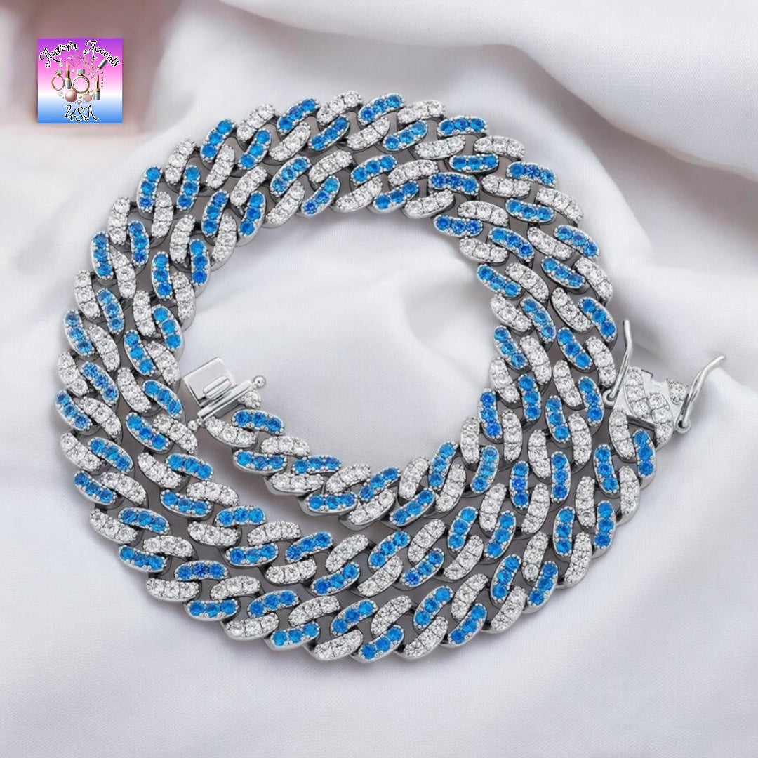 8mm Full Iced Out Cuban Link Chain Necklace – Cubic Zirconia, Multiple Colors & Sizes, Unisex Hip Hop Jewelry