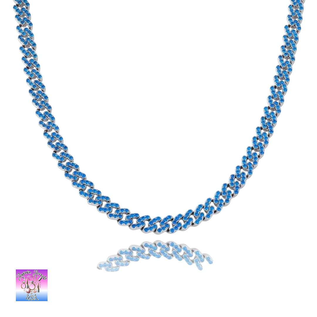 8mm Full Iced Out Cuban Link Chain Necklace – Cubic Zirconia, Multiple Colors & Sizes, Unisex Hip Hop Jewelry
