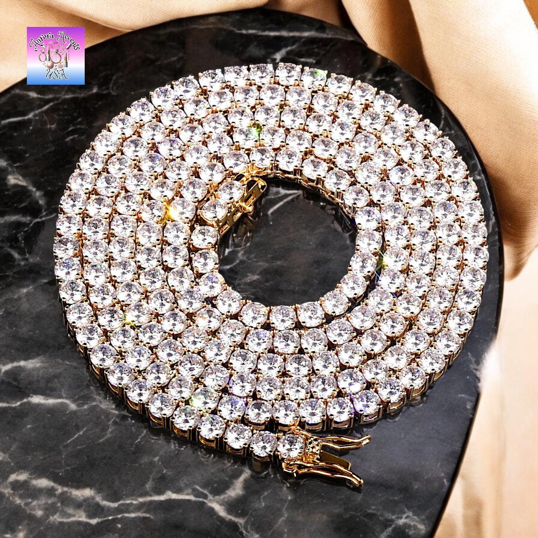 Quality Tennis Chain, Gold, Silver, Rose Gold- 16-30 Inches- 3mm-10mm