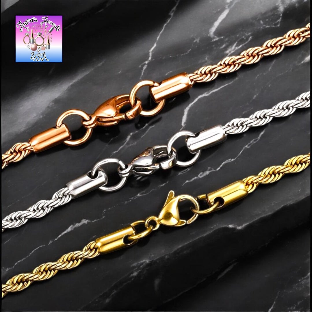 Gold & Silver Rope Chains – Multiple Lengths – Durable, Stylish & High Shine