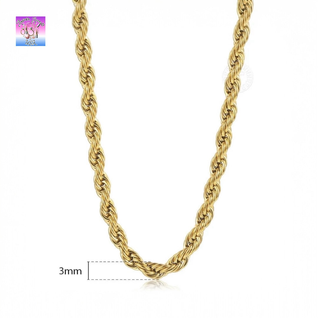 Twisted Rope Link Chain Necklace – Stainless Steel, 3mm/5mm/7mm Widths, 40cm-75cm Lengths – Unisex Jewelry for Men & Women
