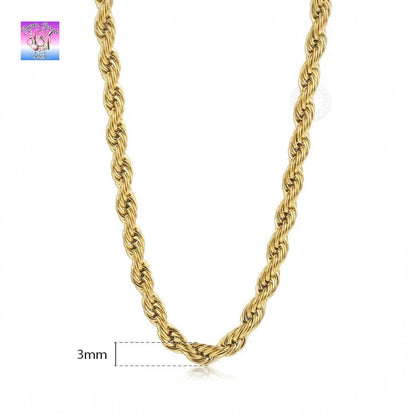 Twisted Rope Link Chain Necklace – Stainless Steel, 3mm/5mm/7mm Widths, 40cm-75cm Lengths – Unisex Jewelry for Men & Women