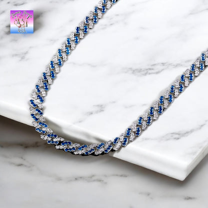 8mm Full Iced Out Cuban Link Chain Necklace – Cubic Zirconia, Multiple Colors & Sizes, Unisex Hip Hop Jewelry