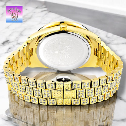 Luxury Iced Out Men's Watch – Quartz, Rhinestone, Waterproof, Fashion & Business Style