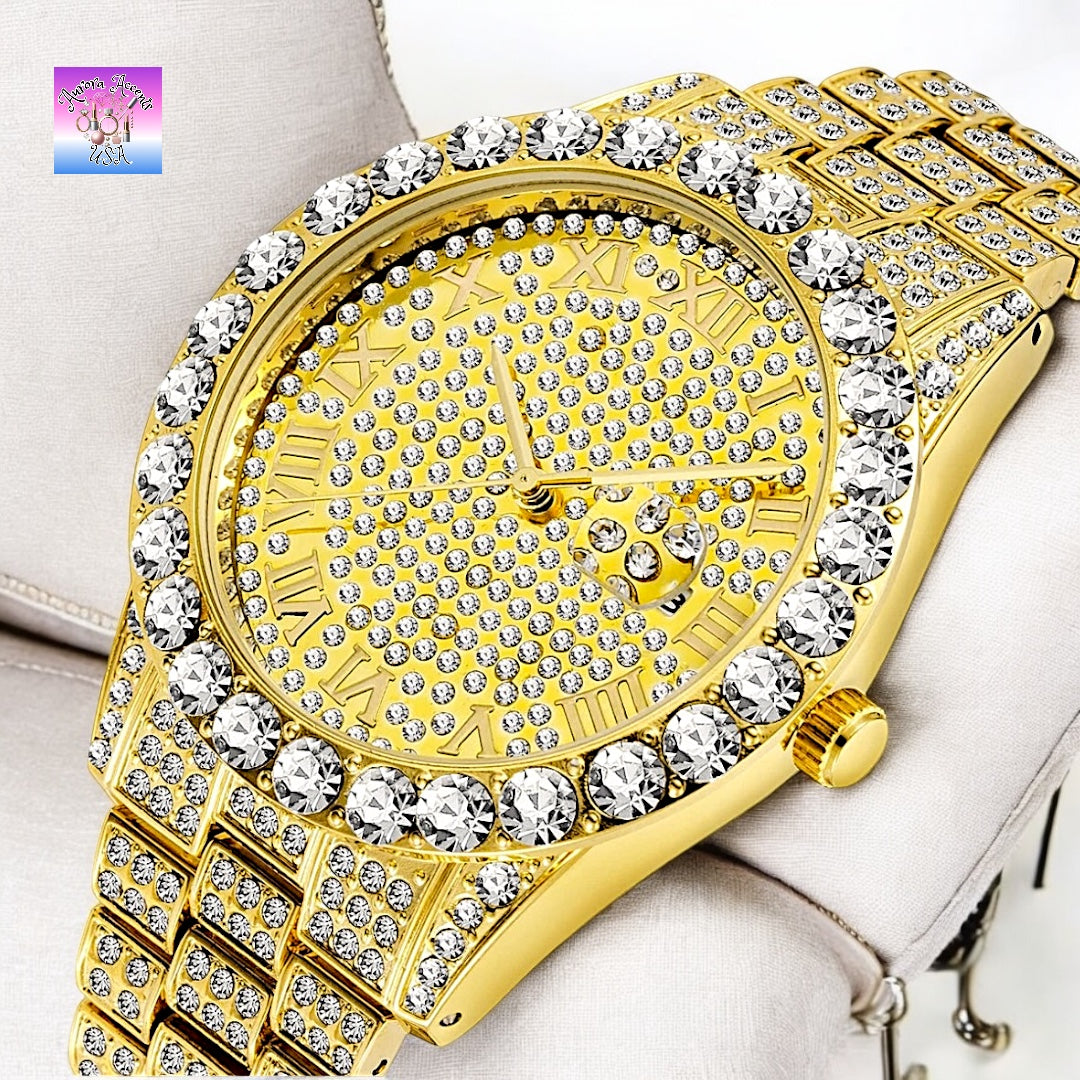 Luxury Iced Out Men's Watch – Quartz, Rhinestone, Waterproof, Fashion & Business Style