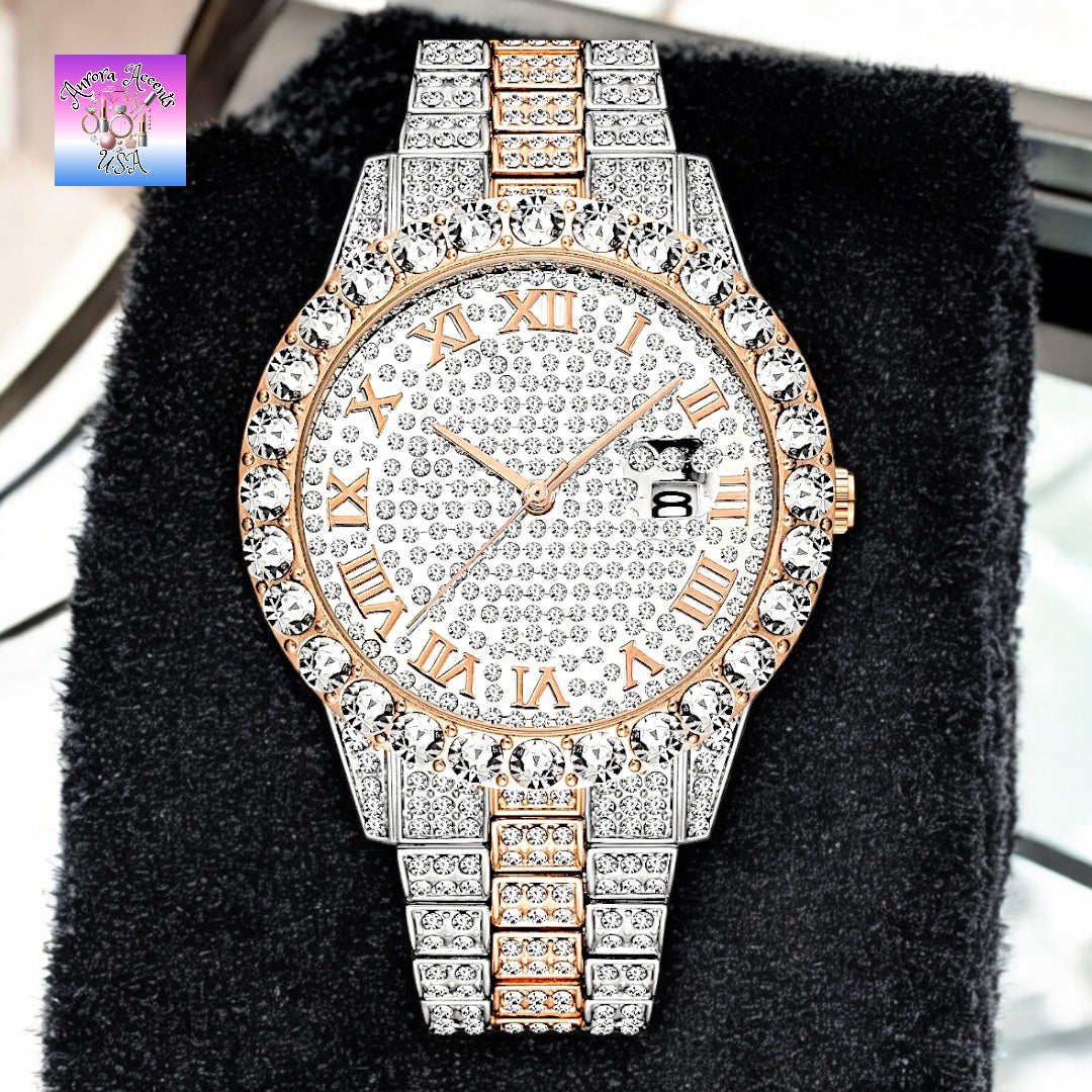 Luxury Iced Out Men's Watch – Quartz, Rhinestone, Waterproof, Fashion & Business Style