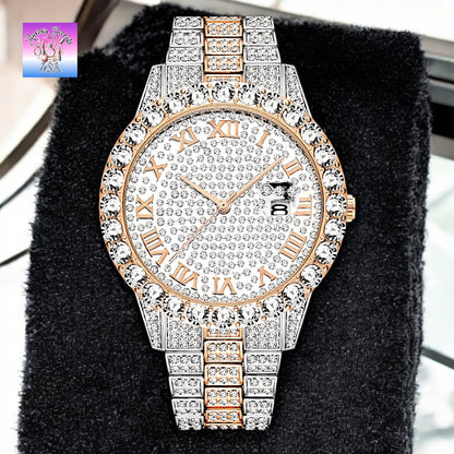 Luxury Iced Out Men's Watch – Quartz, Rhinestone, Waterproof, Fashion & Business Style