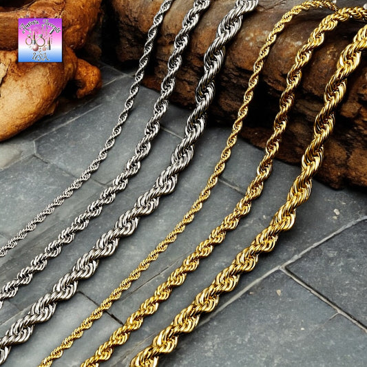 Twisted Rope Link Chain Necklace – Stainless Steel, 3mm/5mm/7mm Widths, 40cm-75cm Lengths – Unisex Jewelry for Men & Women