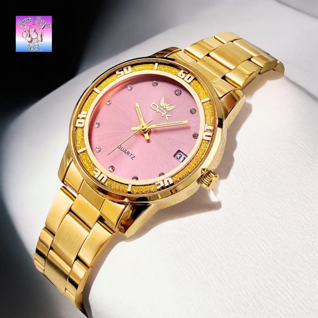 OPK Luxury Women's Gold Watch – Waterproof, Luminous, Quartz Stainless Steel Bracelet, Elegant & Stylish Design