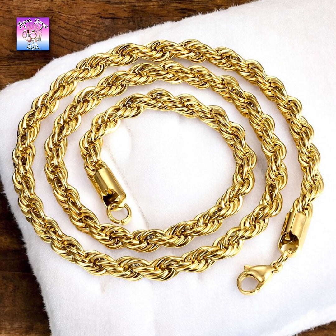 Twisted Rope Link Chain Necklace – Stainless Steel, 3mm/5mm/7mm Widths, 40cm-75cm Lengths – Unisex Jewelry for Men & Women