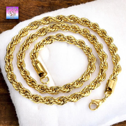 Twisted Rope Link Chain Necklace – Stainless Steel, 3mm/5mm/7mm Widths, 40cm-75cm Lengths – Unisex Jewelry for Men & Women