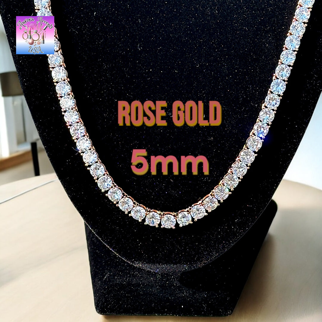 Quality Tennis Chain, Gold, Silver, Rose Gold- 16-30 Inches- 3mm-10mm