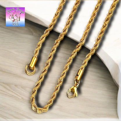 Gold & Silver Rope Chains – Multiple Lengths – Durable, Stylish & High Shine
