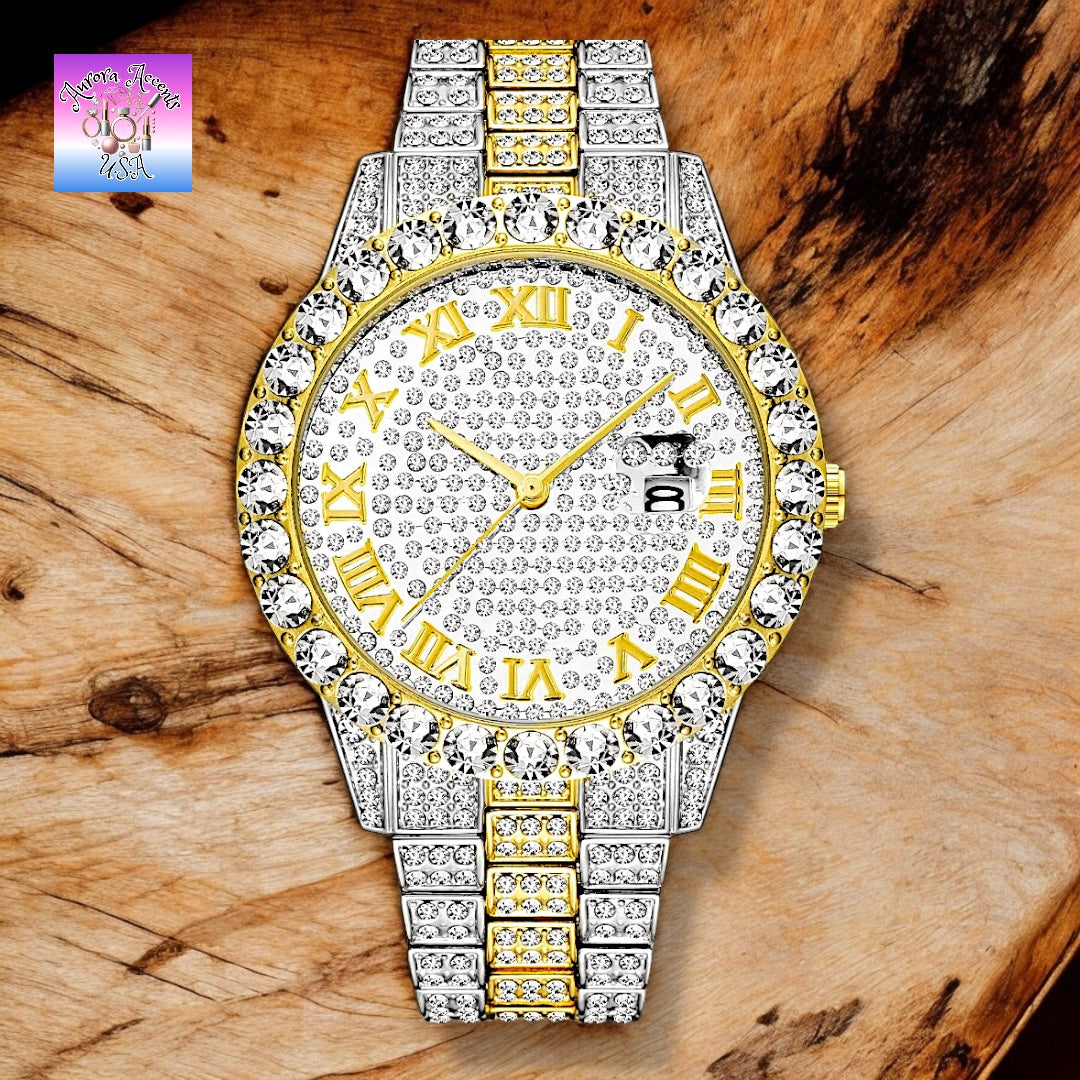 Luxury Iced Out Men's Watch – Quartz, Rhinestone, Waterproof, Fashion & Business Style