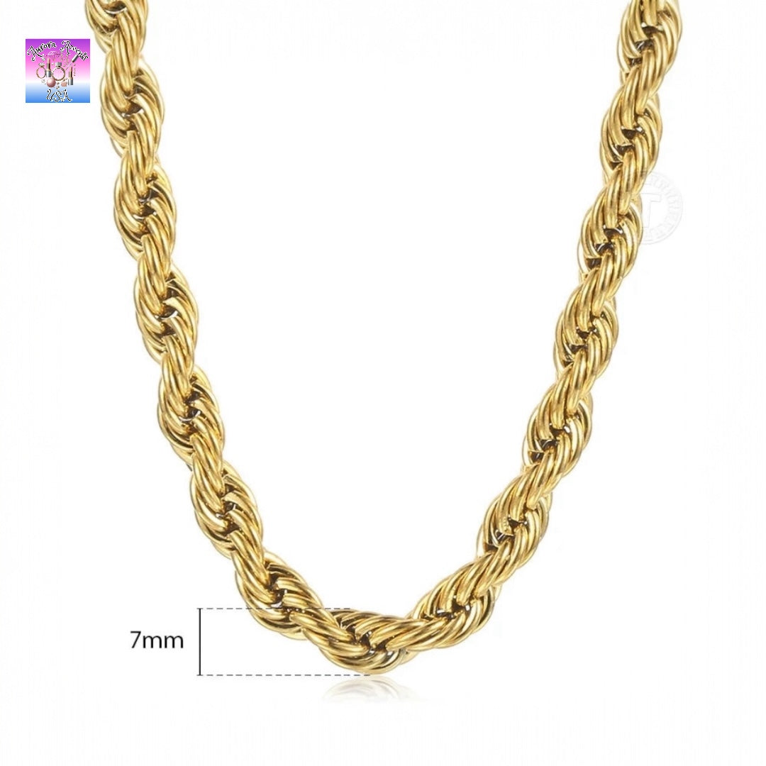 Twisted Rope Link Chain Necklace – Stainless Steel, 3mm/5mm/7mm Widths, 40cm-75cm Lengths – Unisex Jewelry for Men & Women