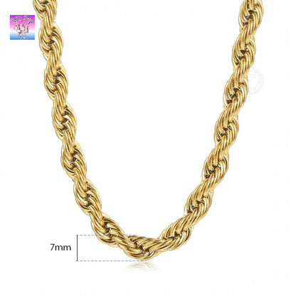 Twisted Rope Link Chain Necklace – Stainless Steel, 3mm/5mm/7mm Widths, 40cm-75cm Lengths – Unisex Jewelry for Men & Women